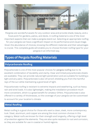 Choose the Perfect Materials for Your Pergola Roof