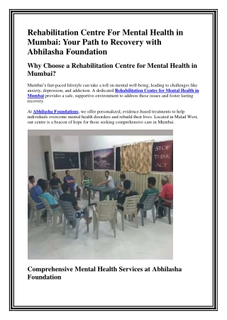 Rehabilitation Centre For Mental Health in Mumbai