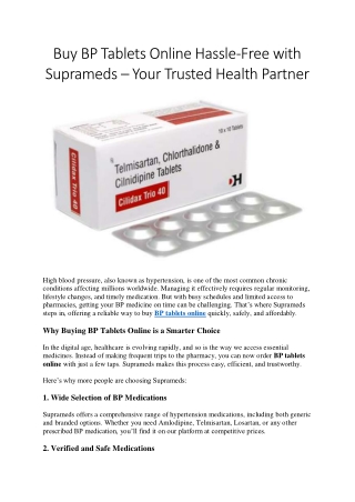 Buy BP Tablets Online Easily with Suprameds