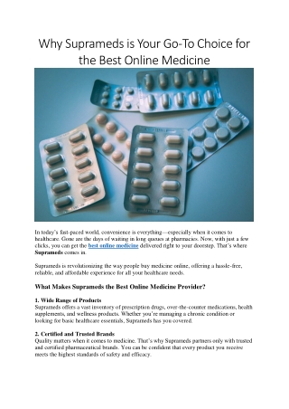 Discover the Best Online Medicine with Suprameds