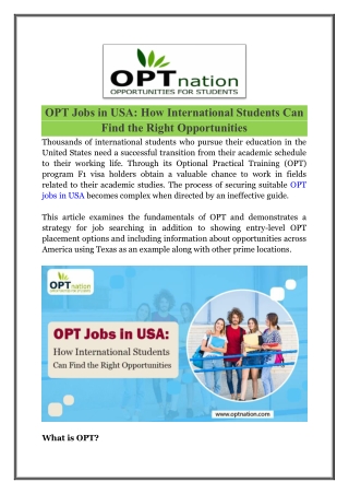 OPT Jobs in USA How International Students Can Find the Right Opportunities