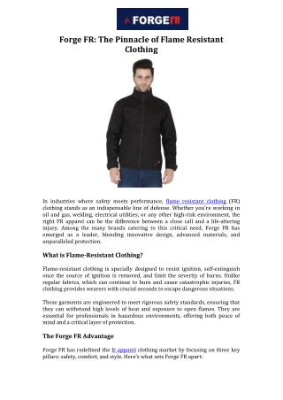 Forge FR The Pinnacle of Flame Resistant Clothing