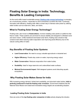 Floating Solar Energy in India_ Technology, Benefits & Leading Companies