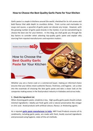 How to Choose the Best Quality Garlic Paste for Your Kitchen
