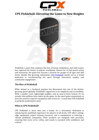 CPX Pickleball Elevating the Game to New Heights