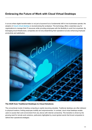 Embracing the Future of Work with Cloud Virtual Desktops