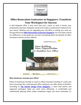 Office Renovation Contractor in Singapore - Transform Your Workspace for Success