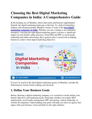 Choosing the Best Digital Marketing Companies in India A Comprehensive Guide
