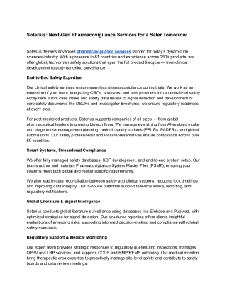 Soterius: Next-Gen Pharmacovigilance Services for a Safer Tomorrow