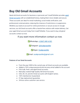 Buy Old Gmail Accounts-100% Secure and Premium Quality
