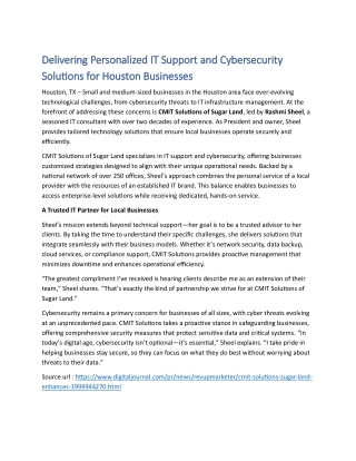 Delivering Personalized IT Support and Cybersecurity Solutions for Houston Businesses