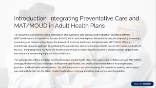 Preventative Care & MAT/MOUD in Adult Health Plans