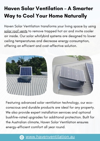 Haven Solar Ventilation – A Smarter Way to Cool Your Home Naturally