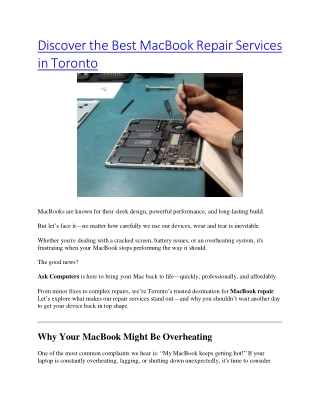 Discover the Best MacBook Repair Services in Toronto