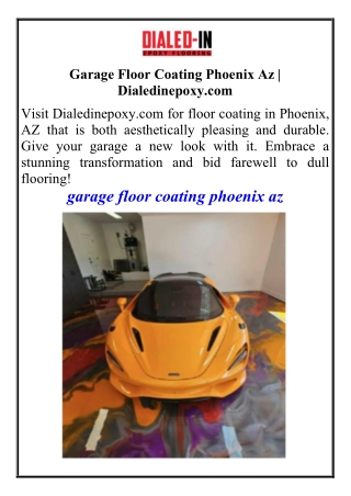 Garage Floor Coating Phoenix Az Dialedinepoxy.com
