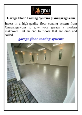 Garage Floor Coating Systems  Gnugarage.com