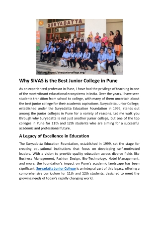 Best Junior Colleges in Pune for 11th 12th | SIVAS Junior College