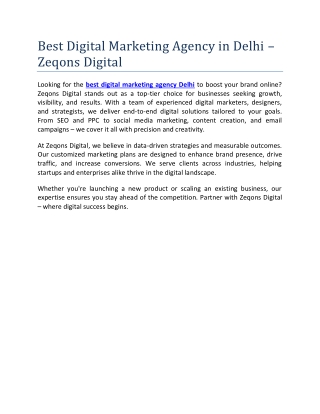 Best Digital Marketing Agency in Delhi Zeqons Digital