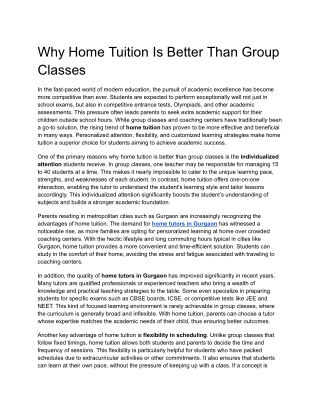 Why Home Tuition Is Better Than Group Classes