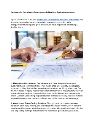 Solutions for Sustainable Development in Hamilton Apeiro Construction