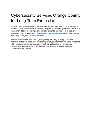 Cybersecurity Services Orange County for Long-Term Protection