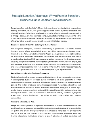 Strategic Location Advantage Why a Premier Bengaluru Business Hub is Ideal for Global Business