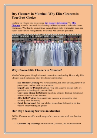 Dry Cleaners in Mumbai