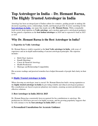 Top Astrologer in India – Dr. Hemant Barua, The Highly Trusted Astrologer in Ind