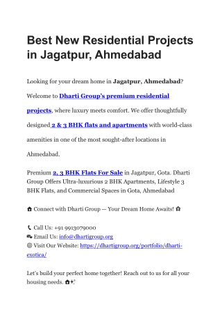 Best New Residential Projects in Jagatpur, Ahmedabad