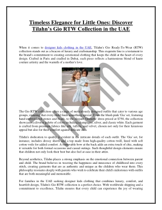 Timeless Elegance for Little Ones: Discover Tilahn’s Gio RTW Collection