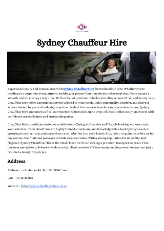 Sydney Chauffeur Hire