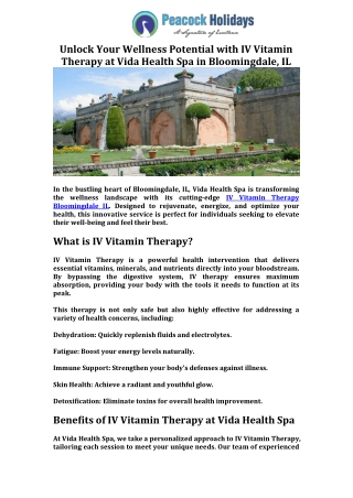 Unlock Your Wellness Potential with IV Vitamin Therapy at Vida Health Spa in Bloomingdale, IL