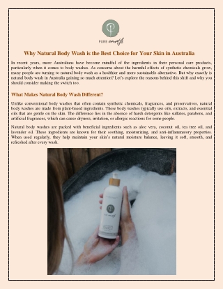 Why Natural Body Wash is the Best Choice for Your Skin in Australia