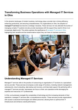 Transforming Business Operations with Managed IT Services in Ohio