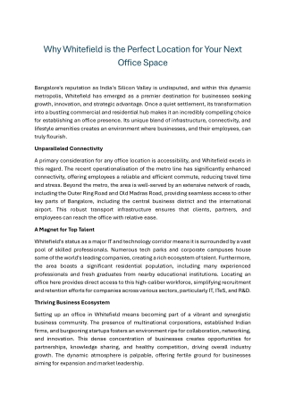 Why Whitefield is the Perfect Location for Your Next Office Space