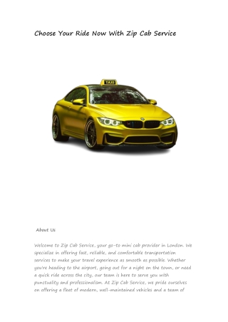 Choose Your Ride Now With Zip Cab Service