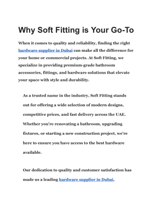 Trusted Building Materials Supplier in Dubai – Soft Fitting