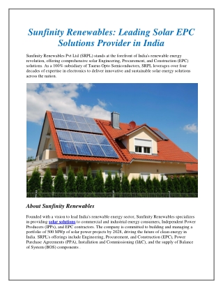 Sunfinity Renewables Leading Solar EPC Solutions Provider in India