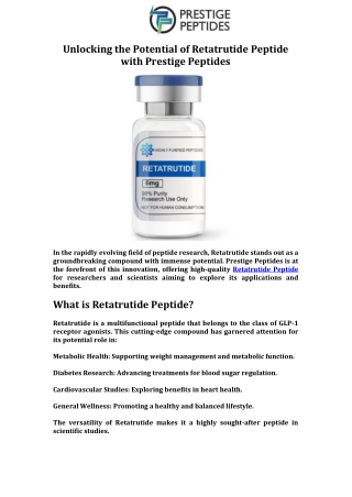 Unlocking the Potential of Retatrutide Peptide with Prestige Peptides