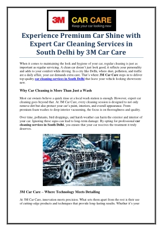 Top-Rated Car Cleaning Services in South Delhi by 3M Car Care