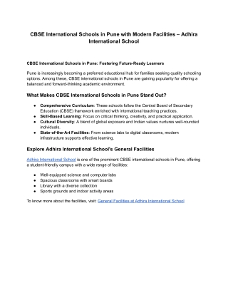 CBSE International Schools in Pune with Modern Facilities – Adhira International School