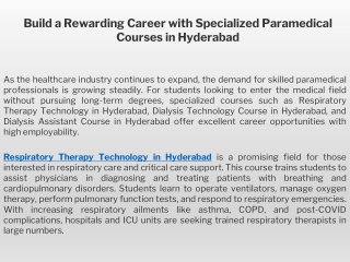 Build a Rewarding Career with Specialized Paramedical Courses in Hyderabad