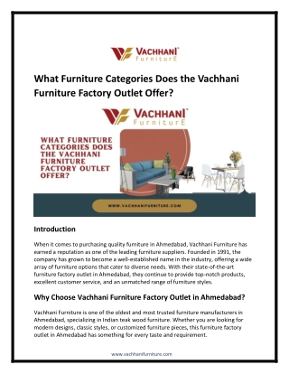 What Furniture Categories Does the Vachhani Furniture Factory Outlet Offer