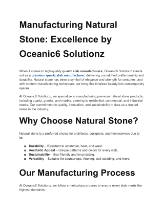 Custom Quartz Countertops & Natural Stone | Trusted Manufacturer in India