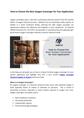 How to Choose the Best Oxygen Scavenger for Your Application