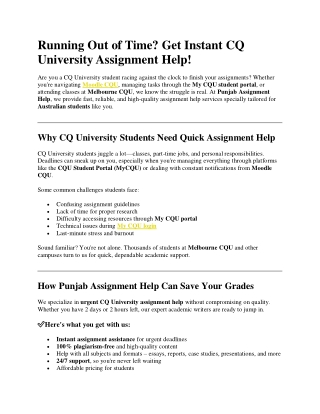 Running Out of Time? Get Instant CQ University Assignment Help!