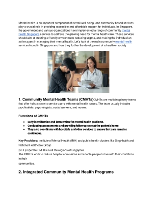 What Are the Main Community Mental Health Services in Singapore