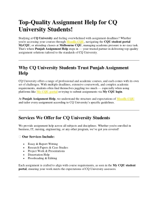 Top-Quality Assignment Help for CQ University Students!