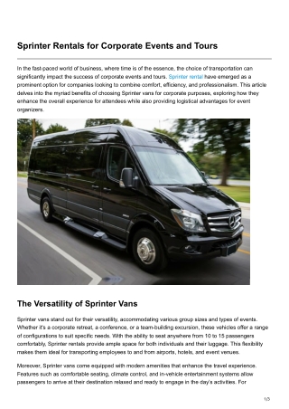 Sprinter Rentals for Corporate Events and Tours