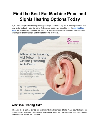 Find the Best Ear Machine Price and Signia Hearing Options Today